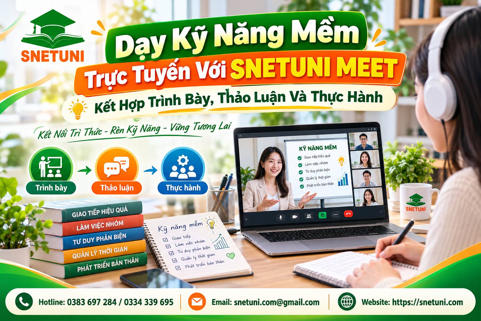 Dạy Kỹ Năng Mềm Trực Tuyến Với SNETUNI MEET: Kết Hợp Tr&igrave;nh B&agrave;y, Thảo Luận V&agrave; Thực H&agrave;nh