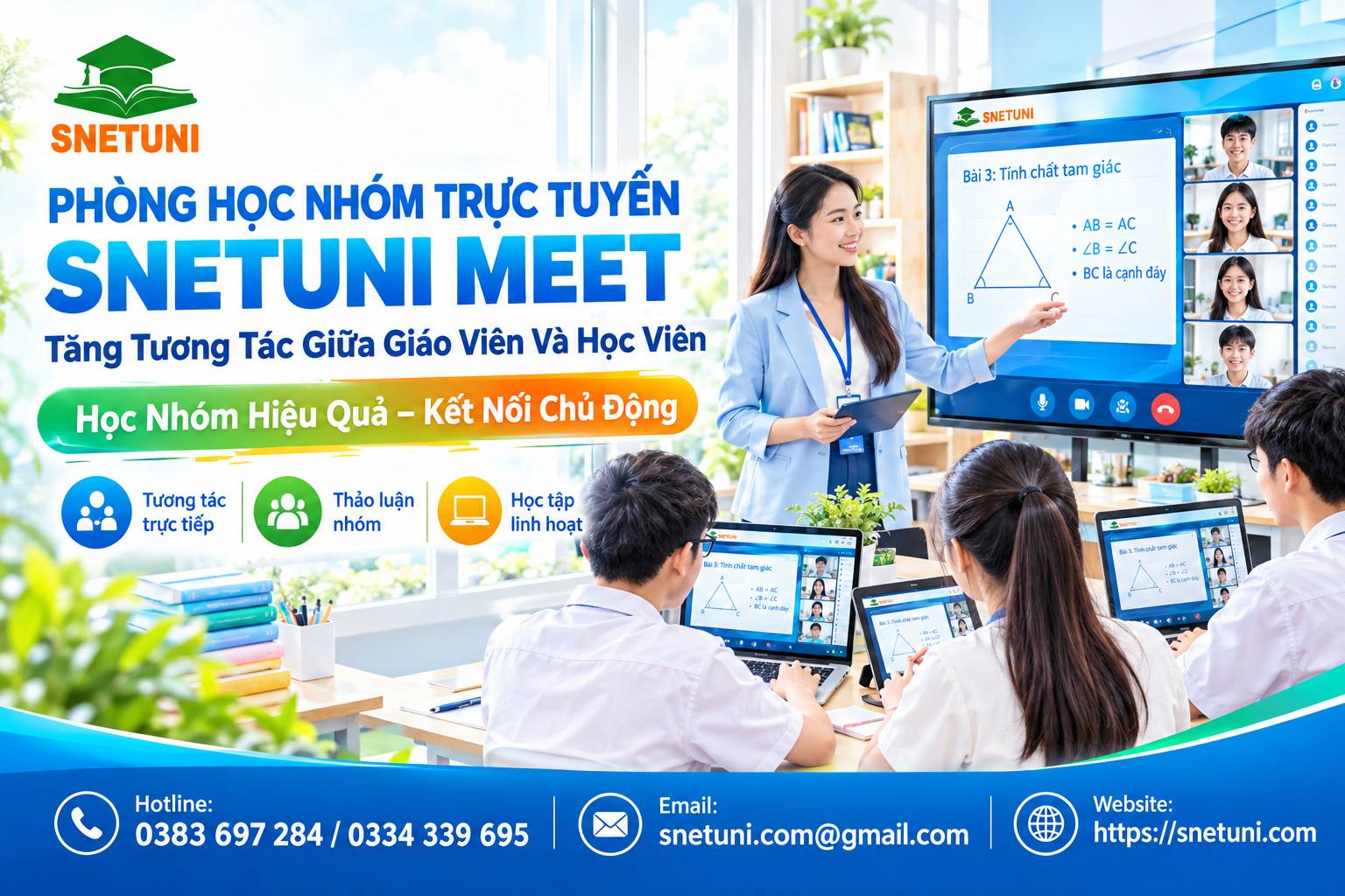 Ph&ograve;ng Học Nh&oacute;m Trực Tuyến SNETUNI MEET Gi&uacute;p Tăng Tương T&aacute;c Giữa Gi&aacute;o Vi&ecirc;n V&agrave; Học Vi&ecirc;n