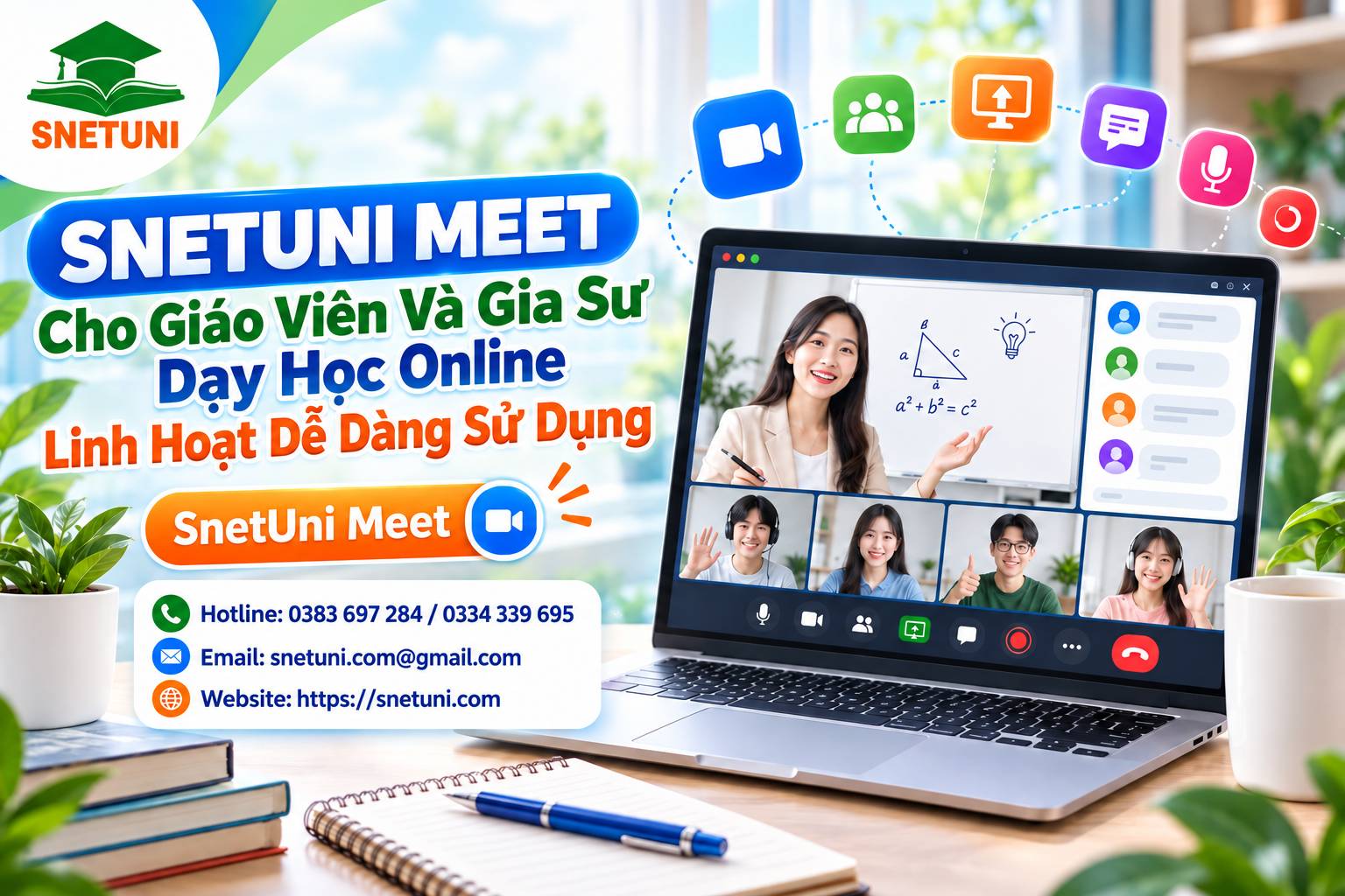 SNETUNI MEET Cho Gi&aacute;o Vi&ecirc;n V&agrave; Gia Sư Dạy Học Online Linh Hoạt Dễ D&agrave;ng Sử Dụng