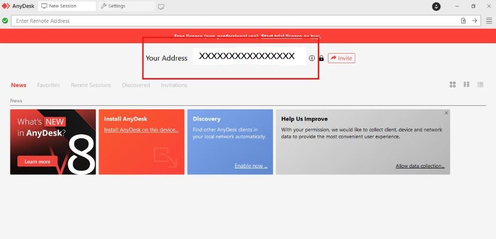 Màn hình chính của Anydesk