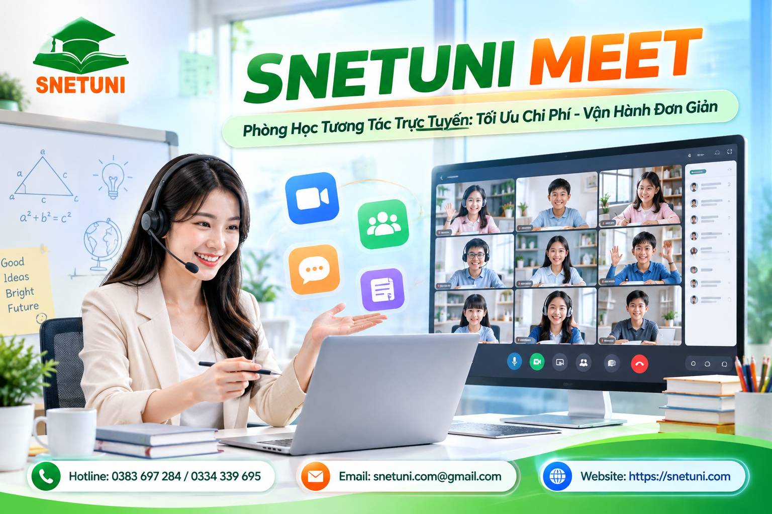 SNETUNI MEET - Phòng học tương tác trực tuyến hoạt động mượt mà ngay trên trình duyệt web