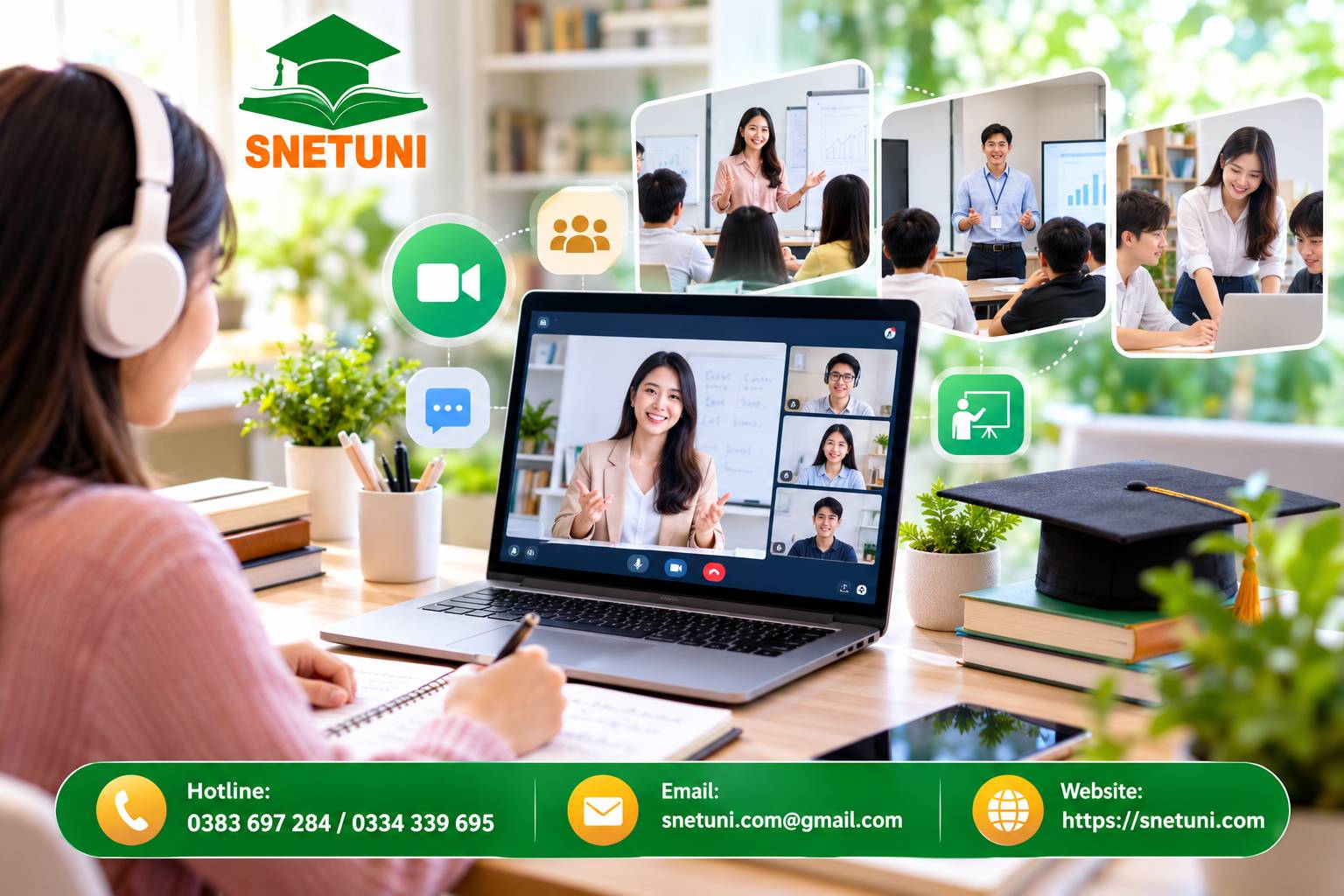  Học viên tự tin thực hành thuyết trình và phản biện trực tuyến qua ứng dụng SNETUNI MEET