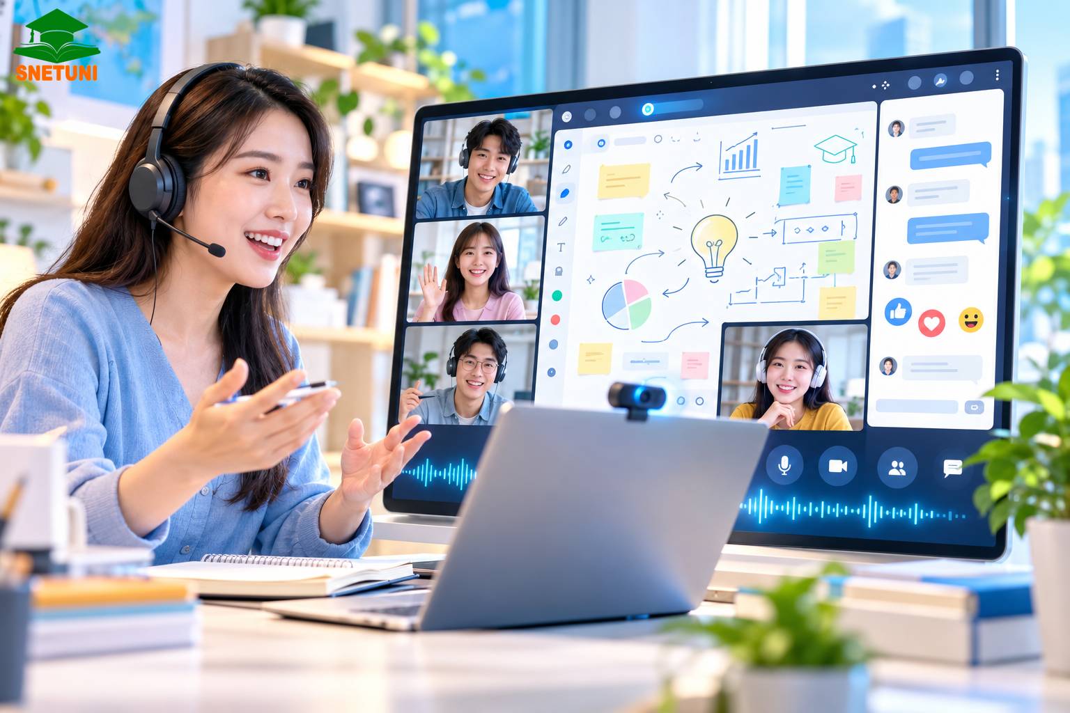 SNETUNI MEET giúp người dùng dễ dàng tham gia lớp học ngay trên trình duyệt web chỉ bằng một cú nhấp chuột mà không cần tải ứng dụng phức tạp