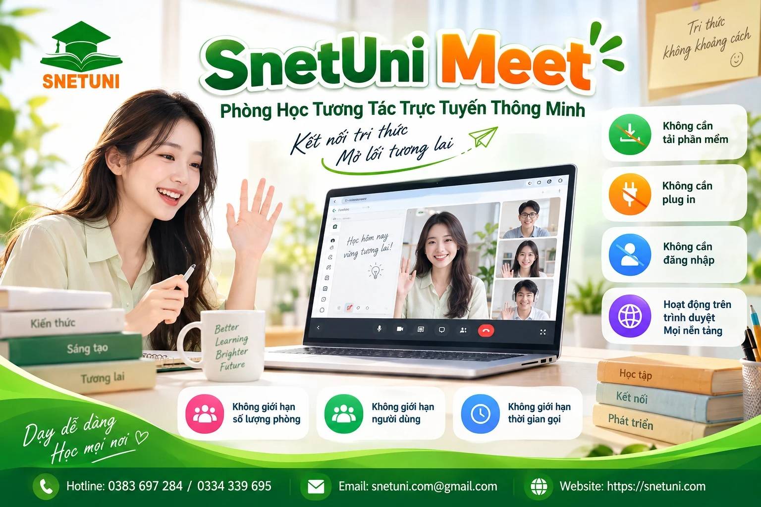 SNETUNI MEET - Hệ thống lớp học tương tác trực tuyến chất lượng cao tối ưu chi phí giảng dạy cho giáo viên và gia sư 